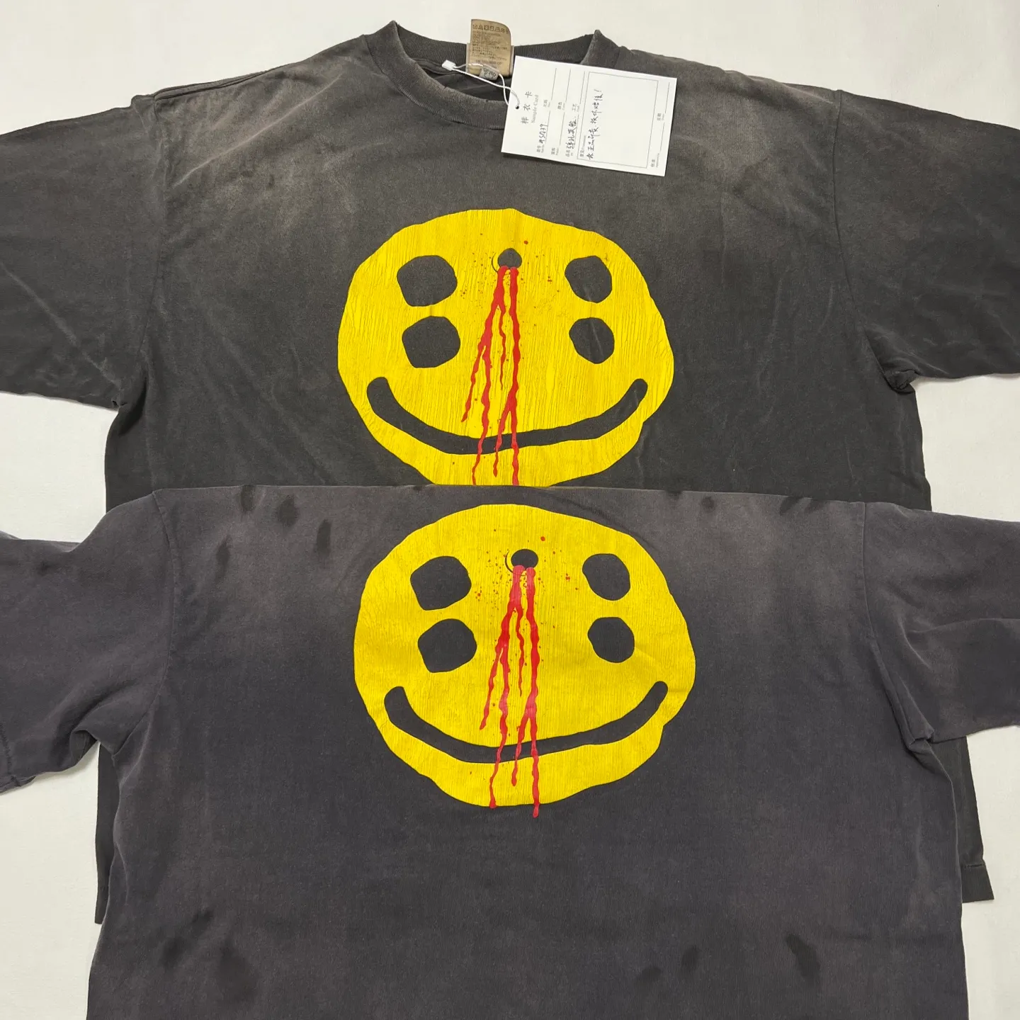 Printing sample comparison CACTUS PLANT FLEA MARKET x SAINT Mxxxxxx SMILE SS TEE/BLK CPFM joint model, short-sleeved smiling face, four-eyed smiling face, retro distressed TEE, washed black S-XL